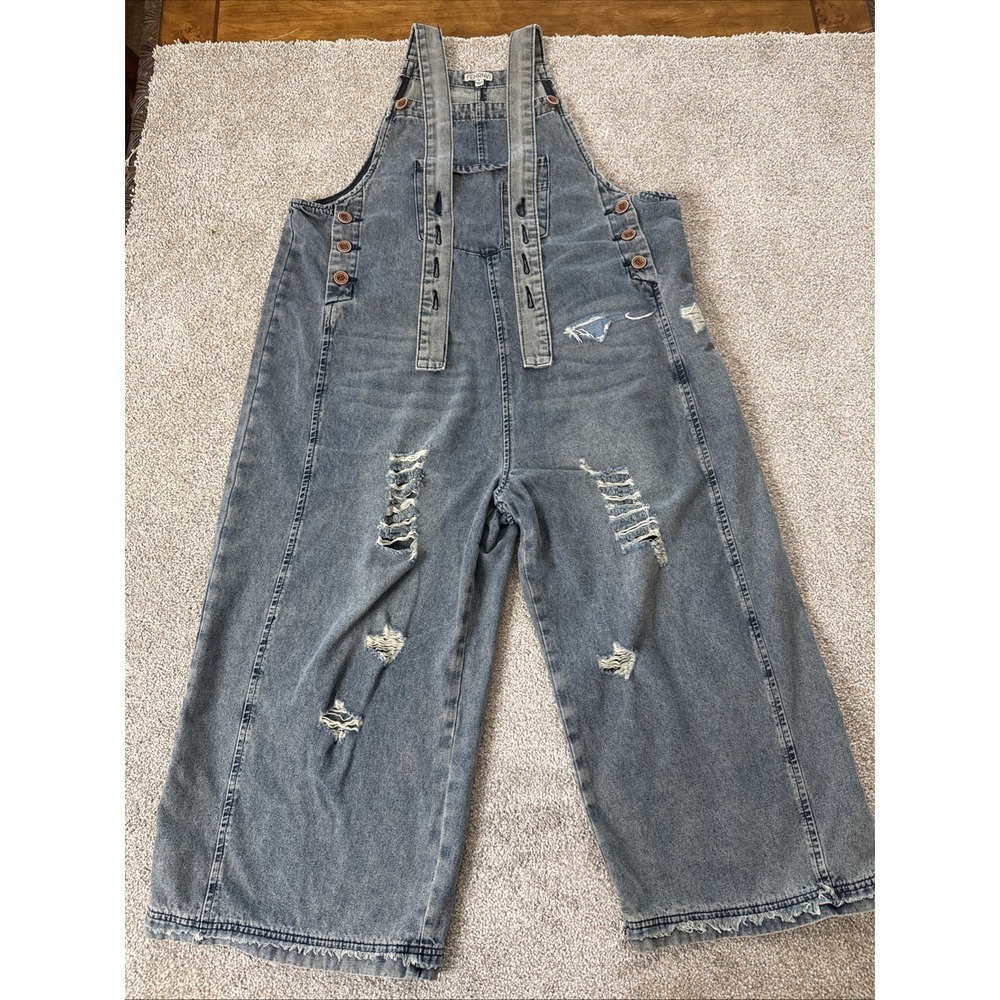 Fehrnvi Denim Overalls Women's Small Loose Wide Leg Lightweight